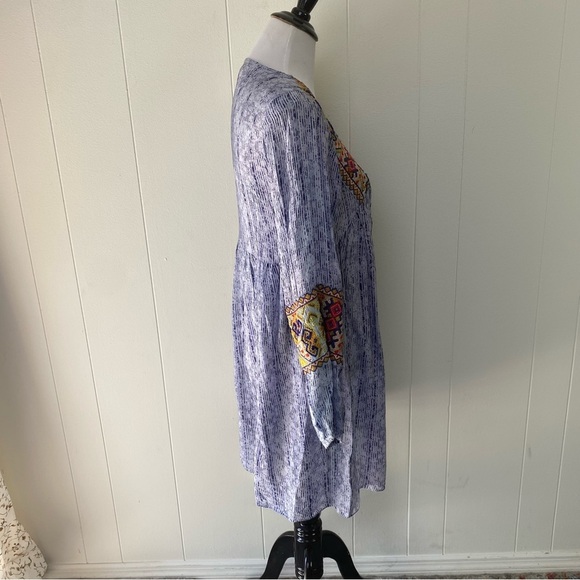 Anthropologie Bhanuni Jyoti Linne Embroidered Tunic Dress Blue Boho Size XS - Picture 10 of 16